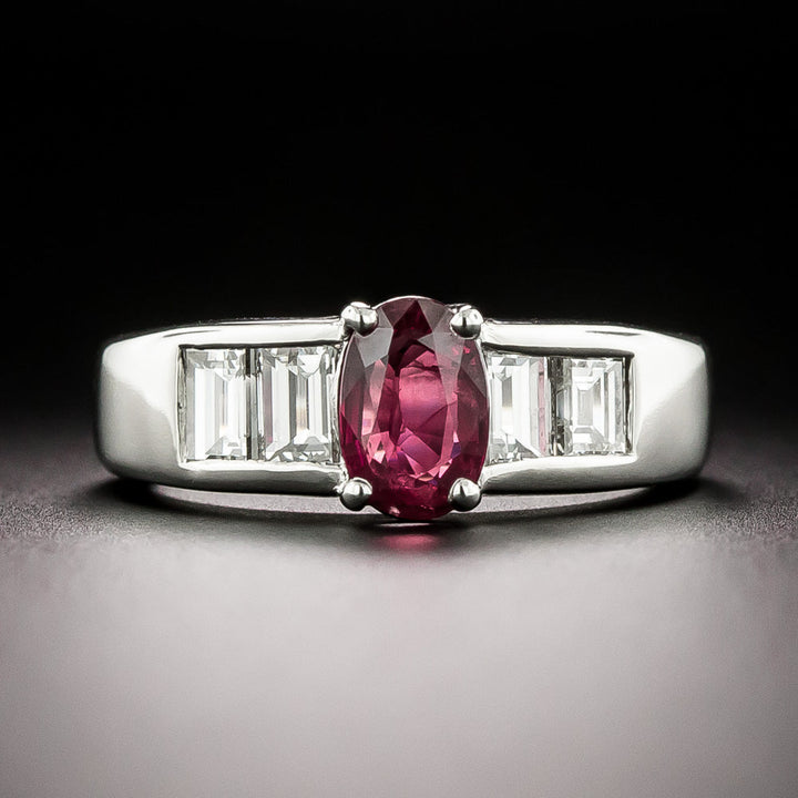 Estate .99 Carat Ruby and Baguette Diamond Ring
