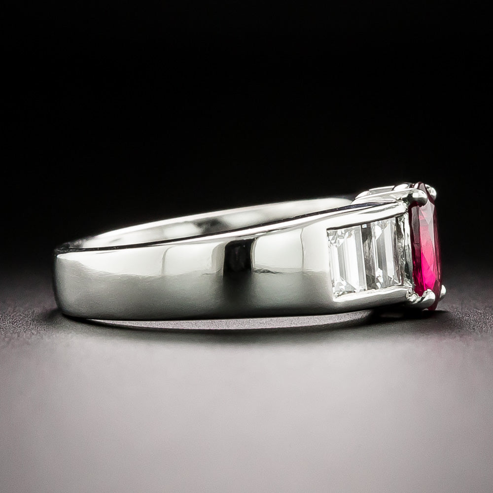 Estate .99 Carat Ruby and Baguette Diamond Ring - 3