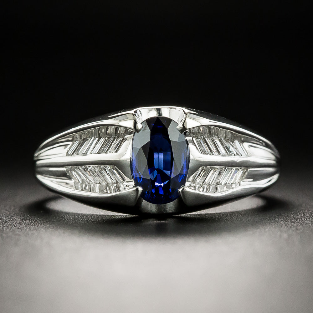 Estate .99 Carat Sapphire and Baguette Diamond Ring - 3