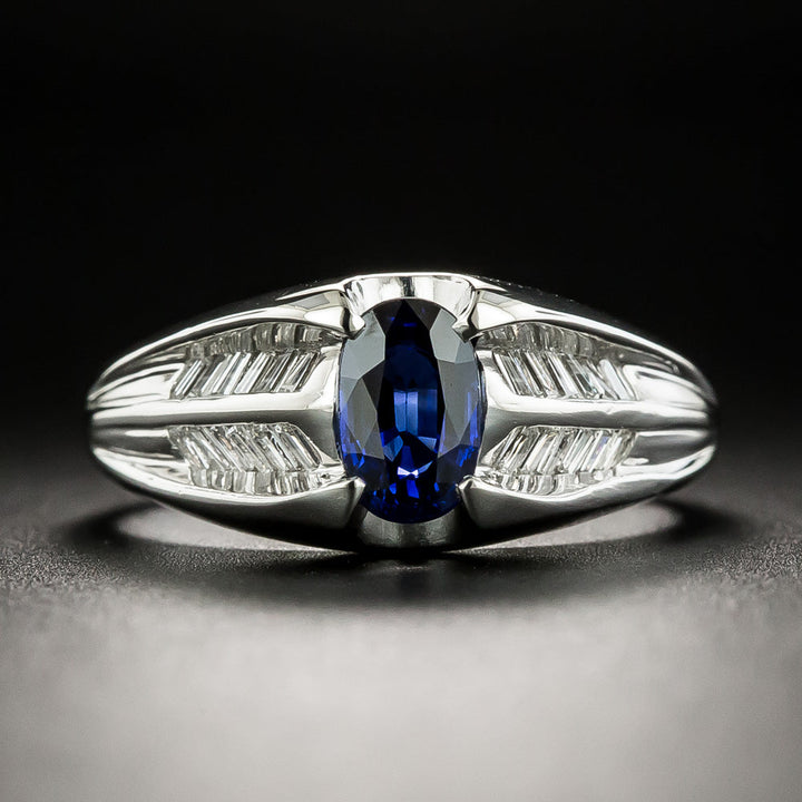 Estate .99 Carat Sapphire and Baguette Diamond Ring