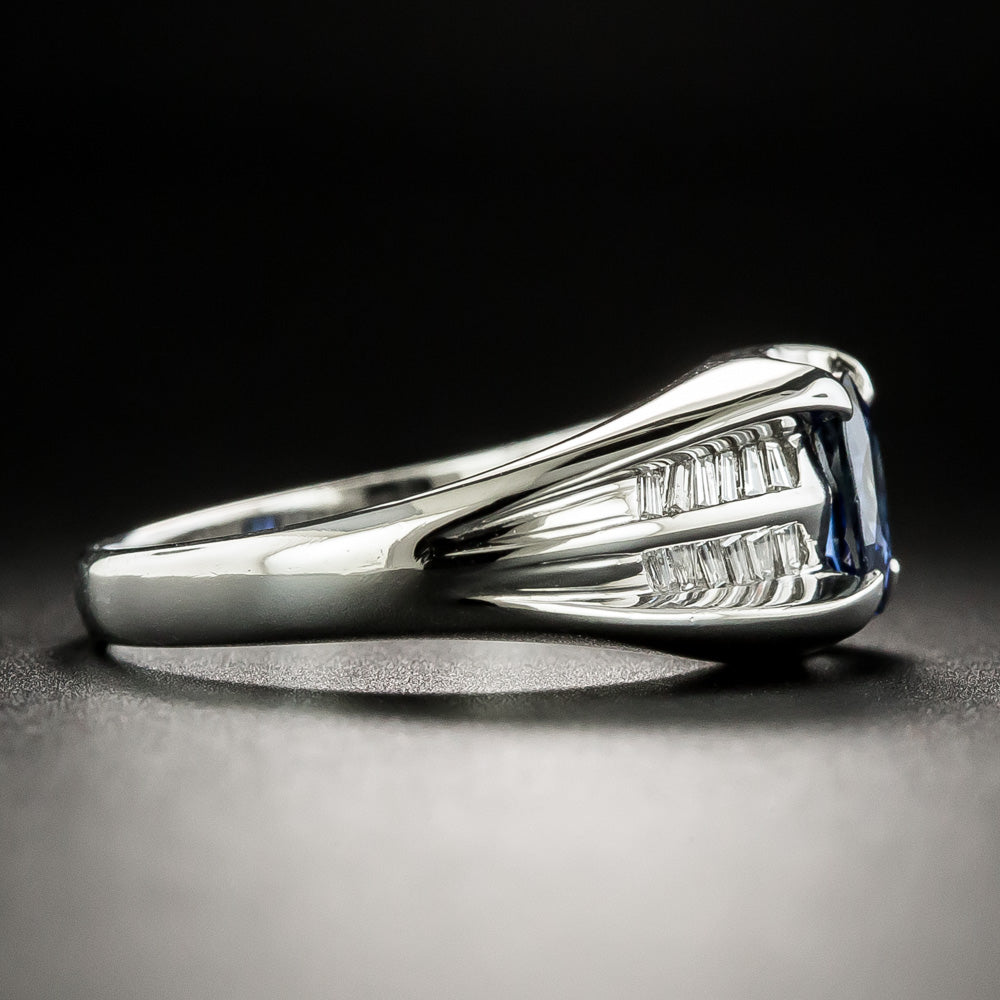 Estate .99 Carat Sapphire and Baguette Diamond Ring - 4