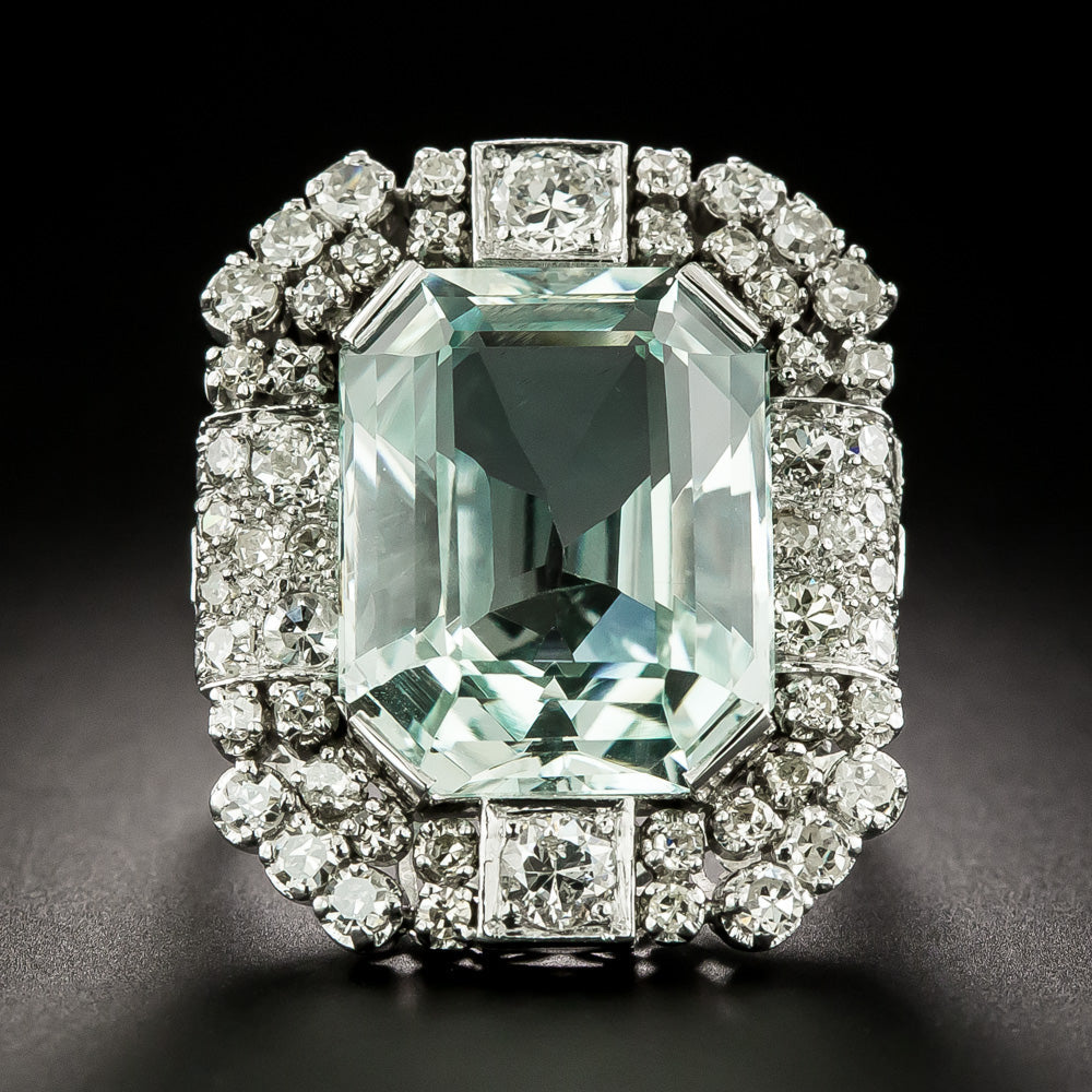 Estate Aquamarine and Diamond Cocktail Ring - 3