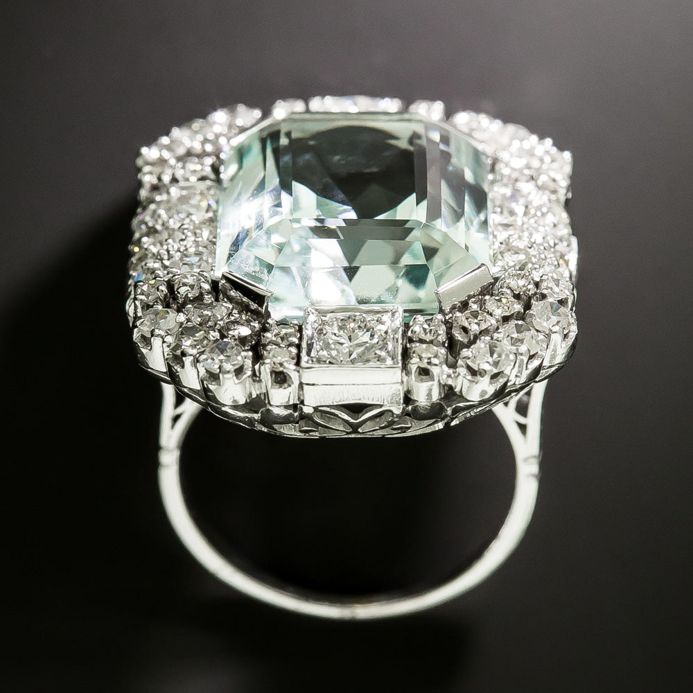 Estate Aquamarine and Diamond Cocktail Ring - 5