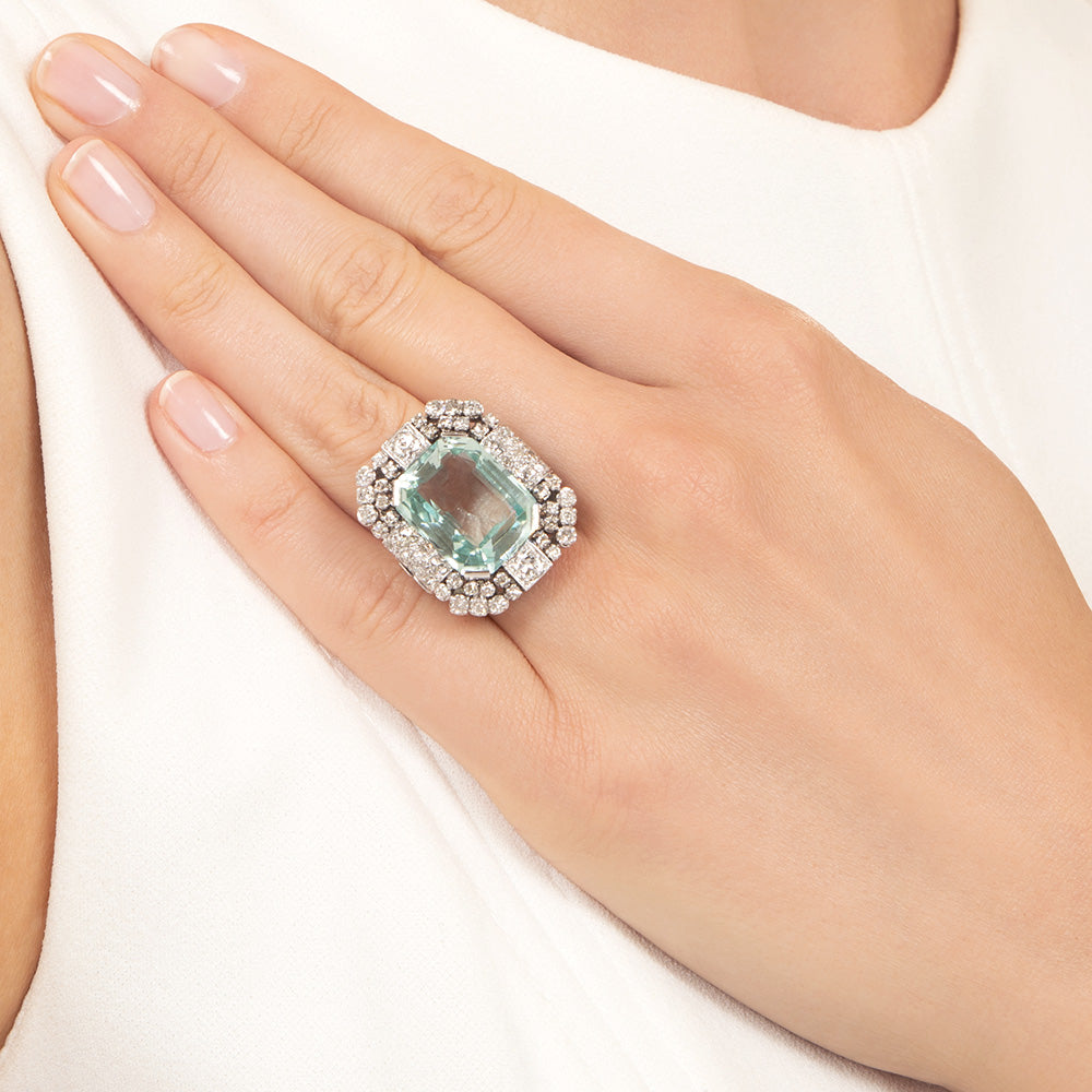 Estate Aquamarine and Diamond Cocktail Ring - 6