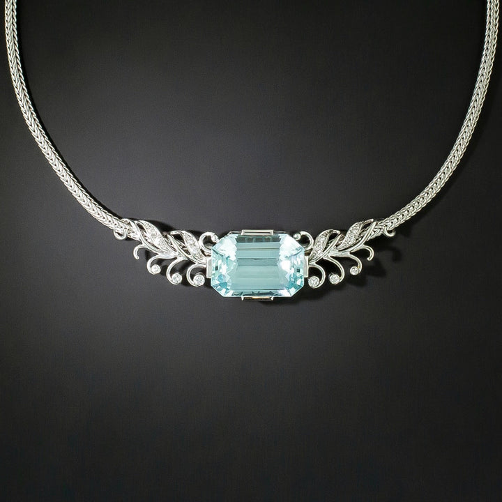 Estate Aquamarine and Diamond Necklace