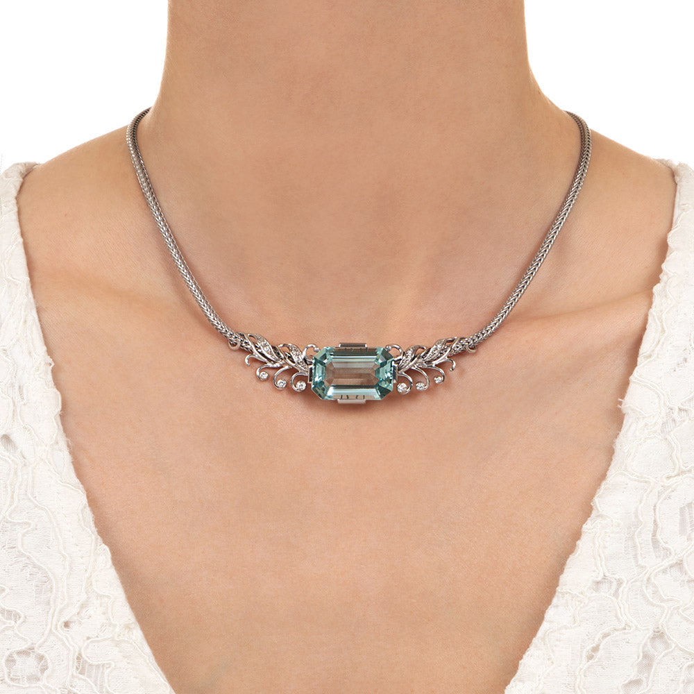 Estate Aquamarine and Diamond Necklace - 5