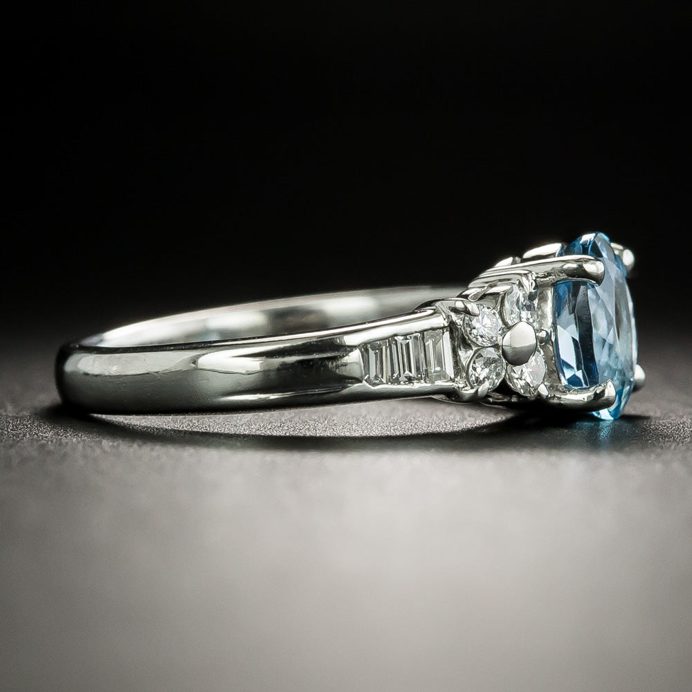 Estate Aquamarine and Diamond Ring - 4