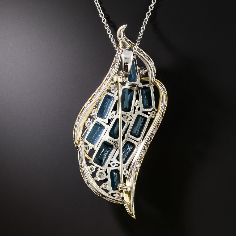 Estate Aquamarine and Diamond Wave Pendant/Brooch - 2