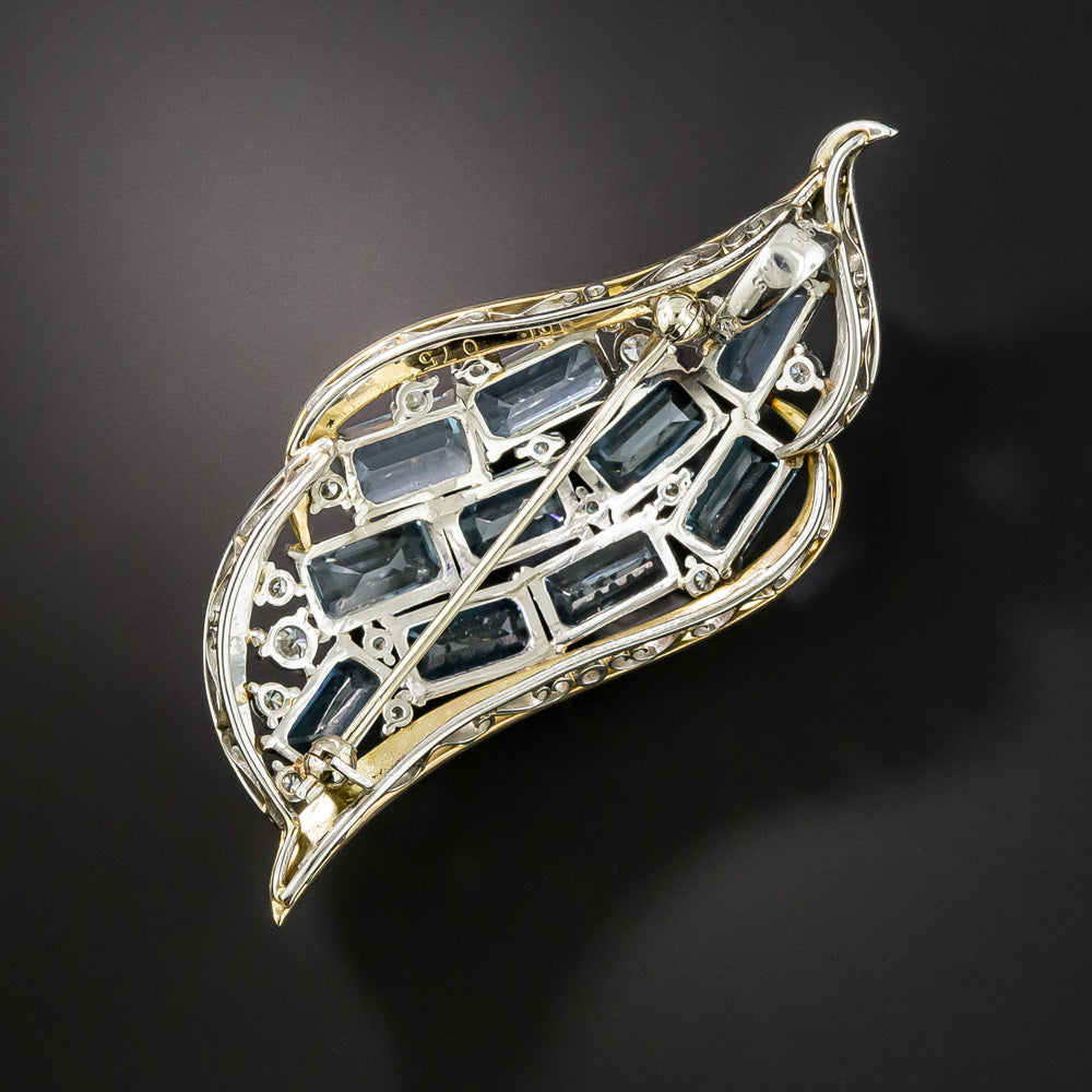 Estate Aquamarine and Diamond Wave Pendant/Brooch - 4