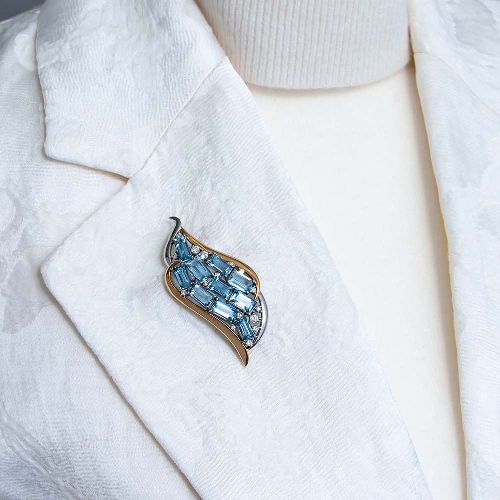 Estate Aquamarine and Diamond Wave Pendant/Brooch - 5