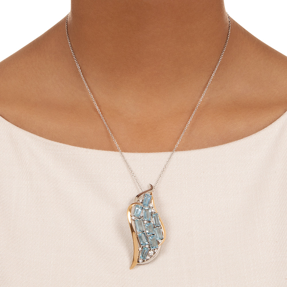 Estate Aquamarine and Diamond Wave Pendant/Brooch - 6