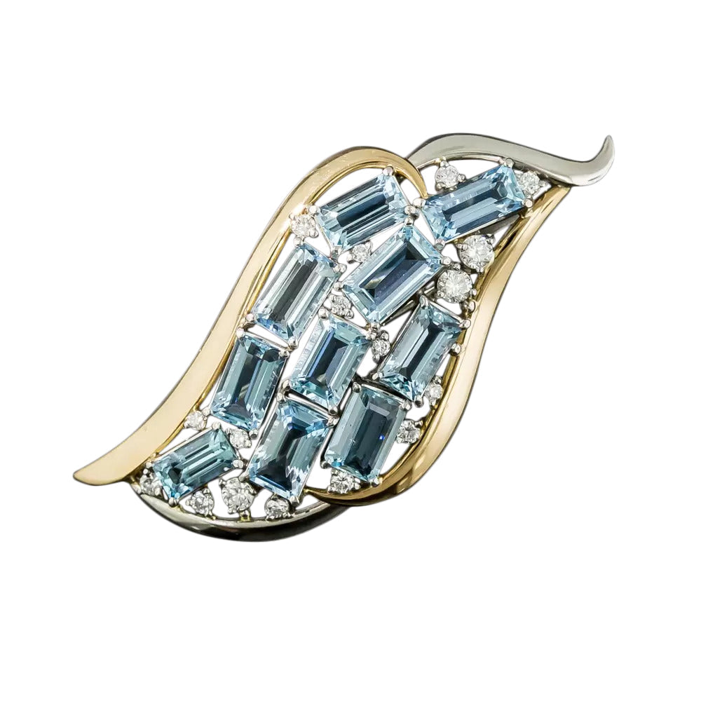 Estate Aquamarine and Diamond Wave Pendant/Brooch - 7