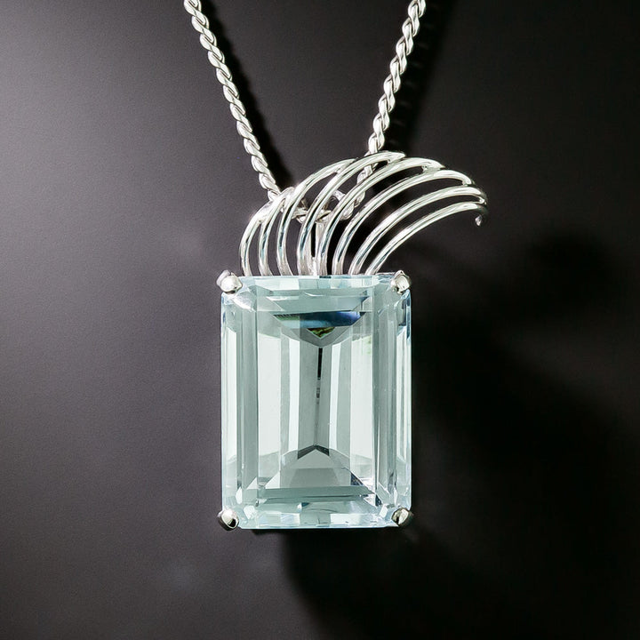 Estate Aquamarine Scroll Pendant