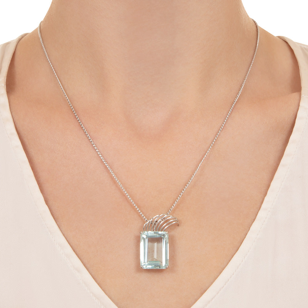 Estate Aquamarine Scroll Pendant - 3