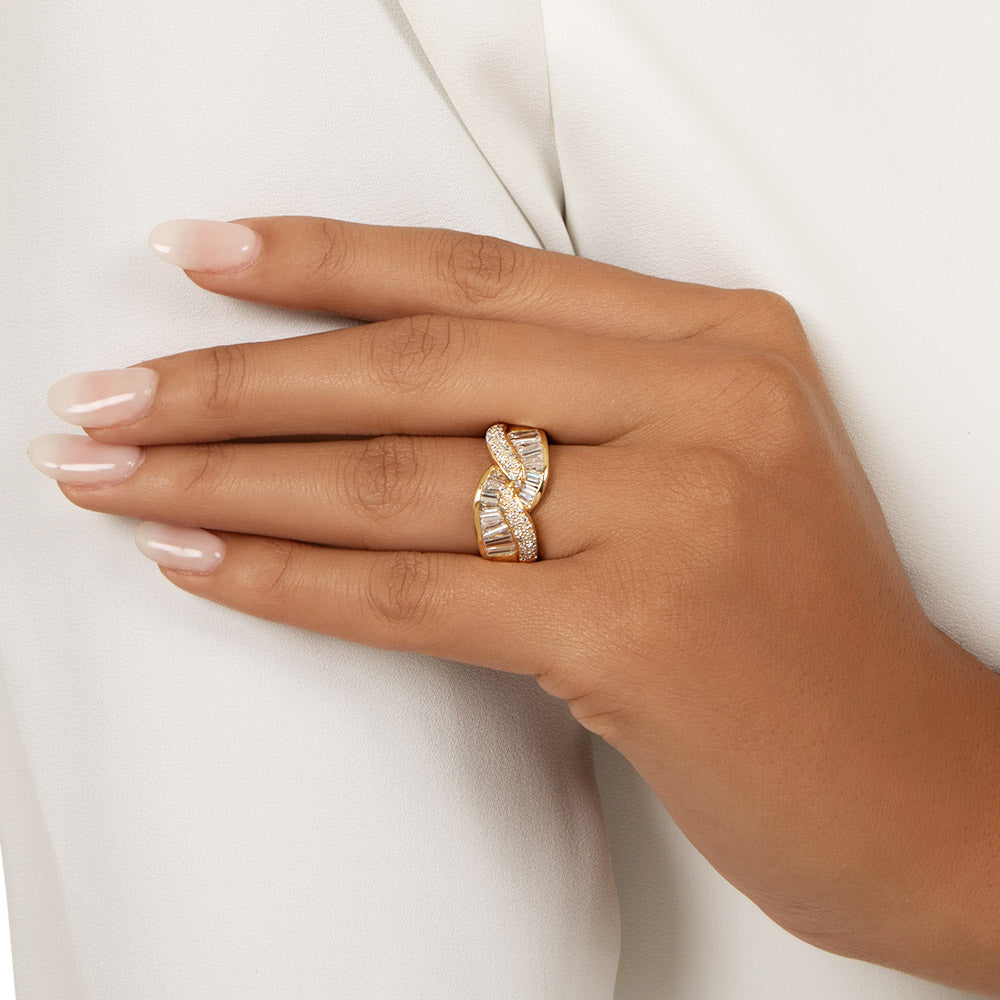 Estate Baguette and Round Diamond Double-Row Weave Ring - 6