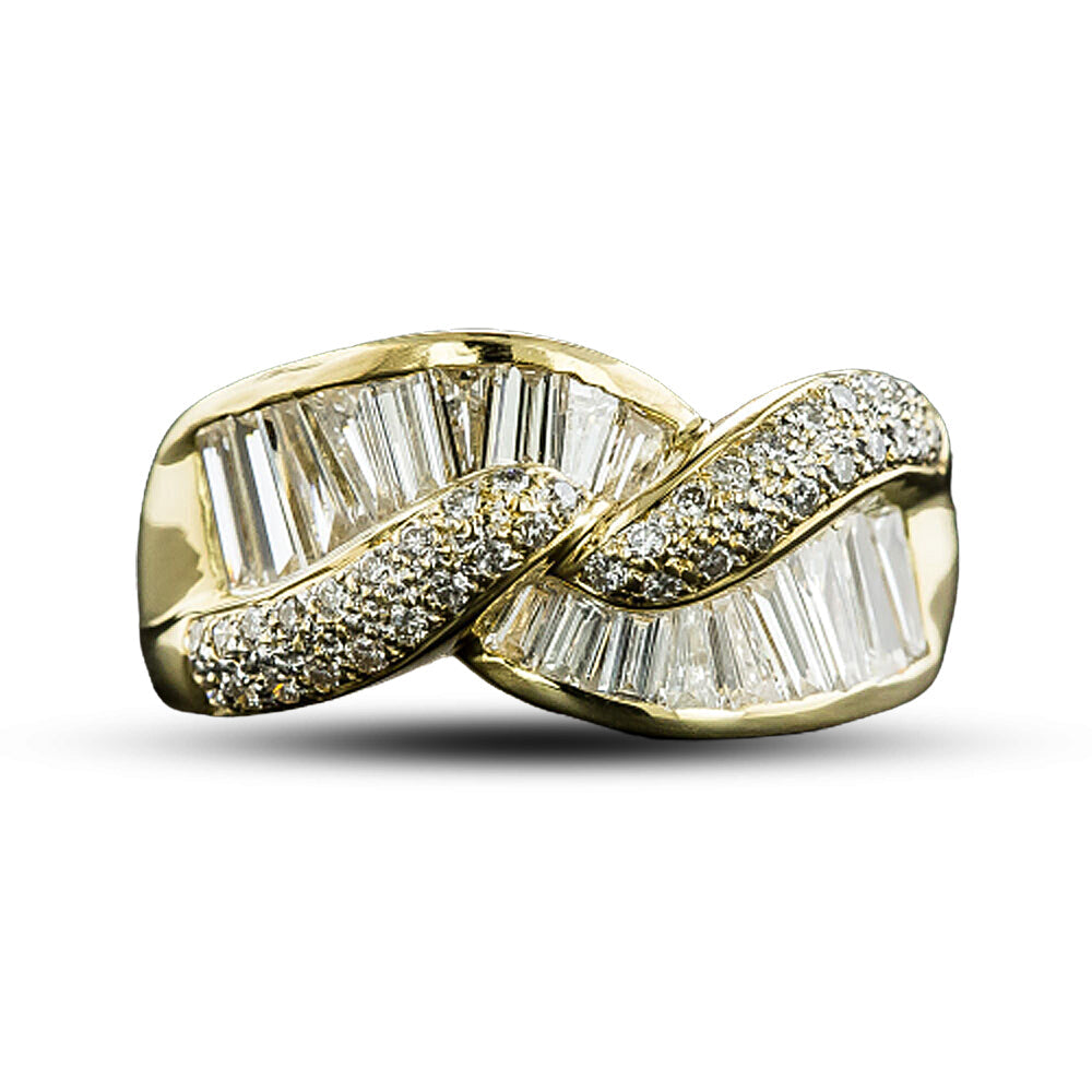 Estate Baguette and Round Diamond Double-Row Weave Ring - 4