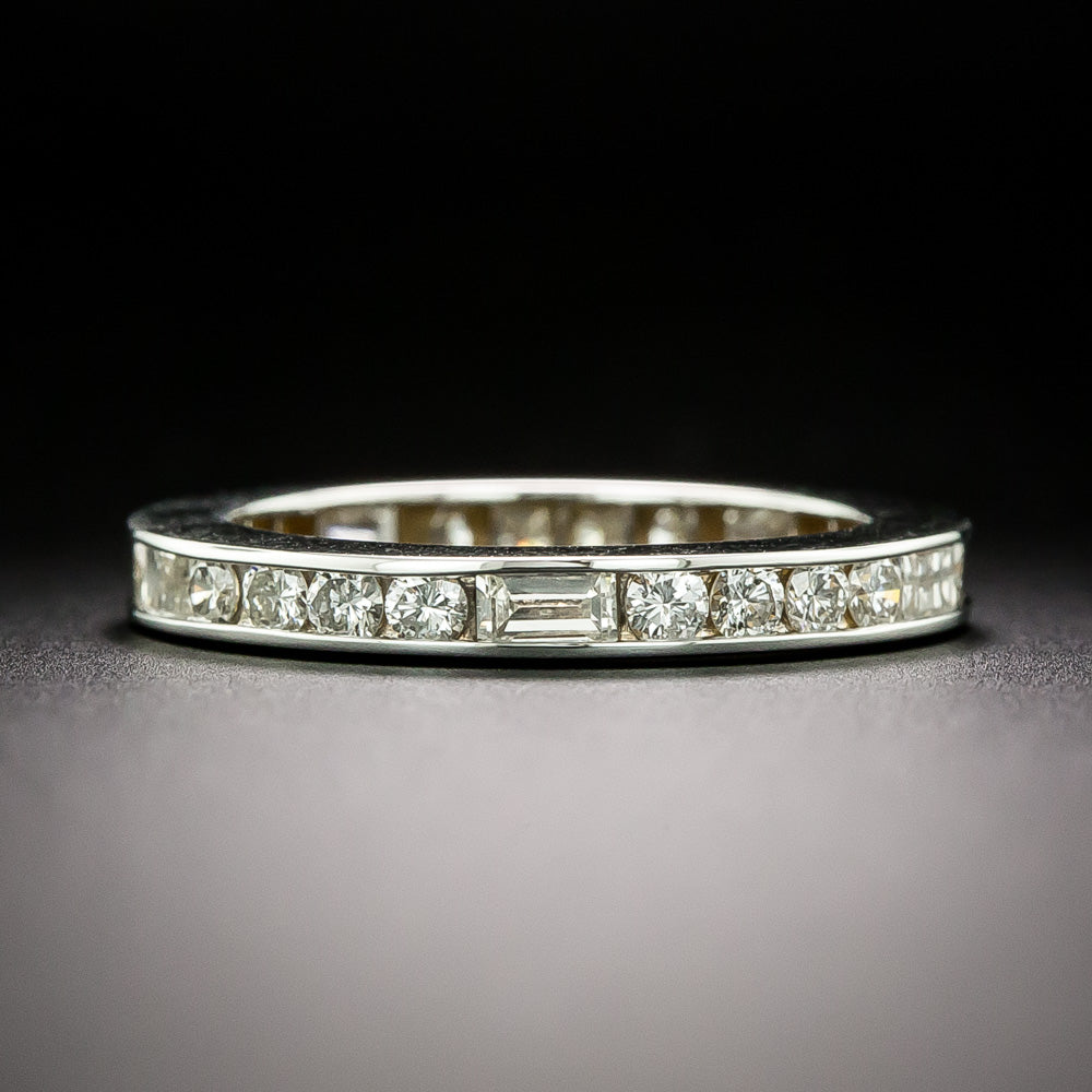 Estate Baguette and Round Diamond Eternity Wedding Band, Size 5 3/4 - 3