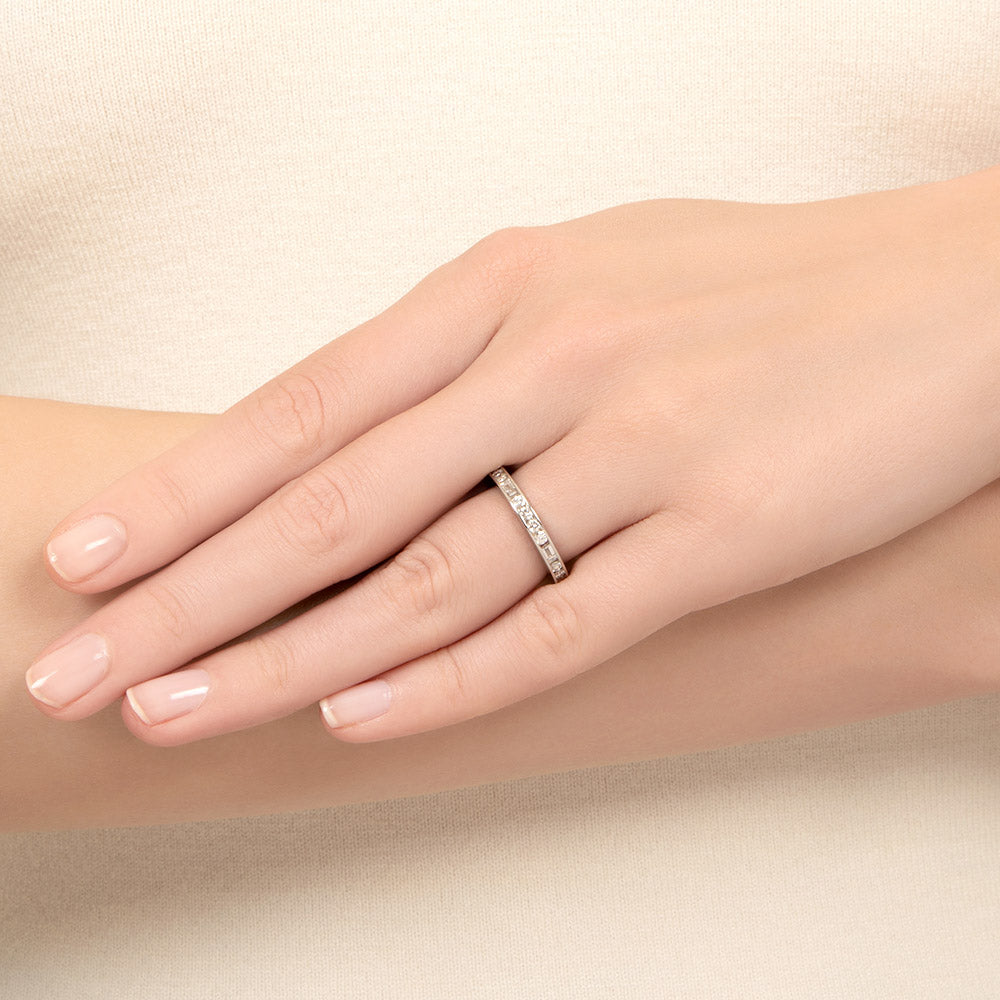 Estate Baguette and Round Diamond Eternity Wedding Band, Size 5 3/4 - 5