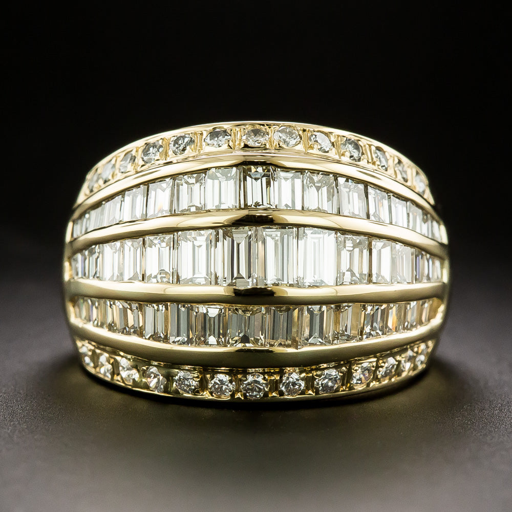 Estate Baguette and Round Diamond Wide Band Ring - 3
