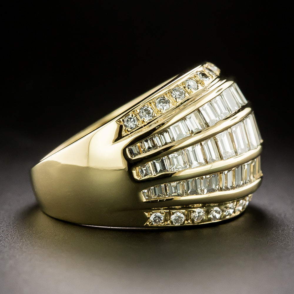 Estate Baguette and Round Diamond Wide Band Ring - 4