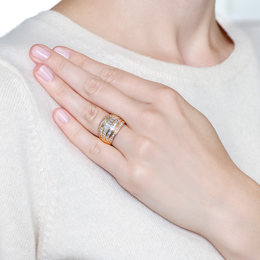 Estate Baguette and Round Diamond Wide Band Ring - 6