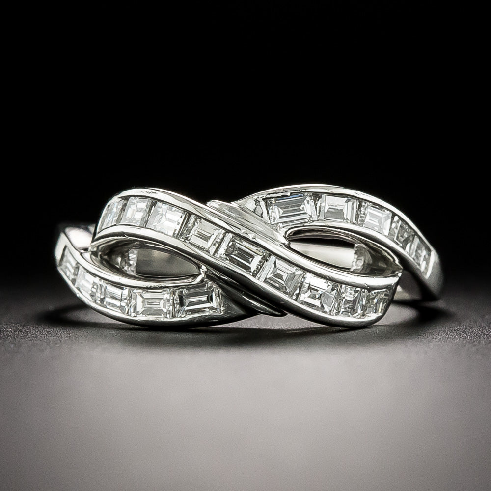 Estate Baguette Diamond Crisscross Wave Ring - 3