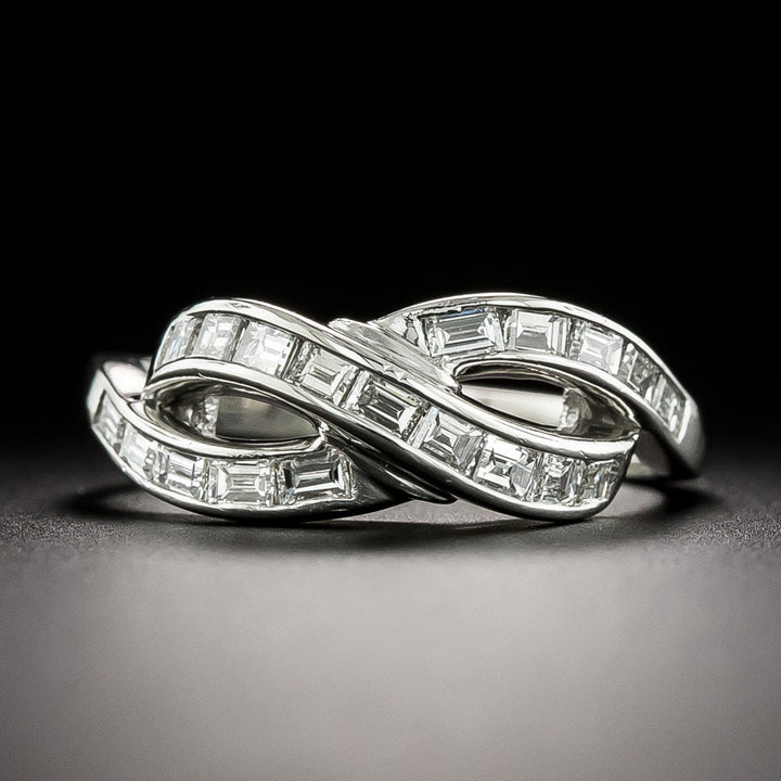 Estate Baguette Diamond Crisscross Wave Ring