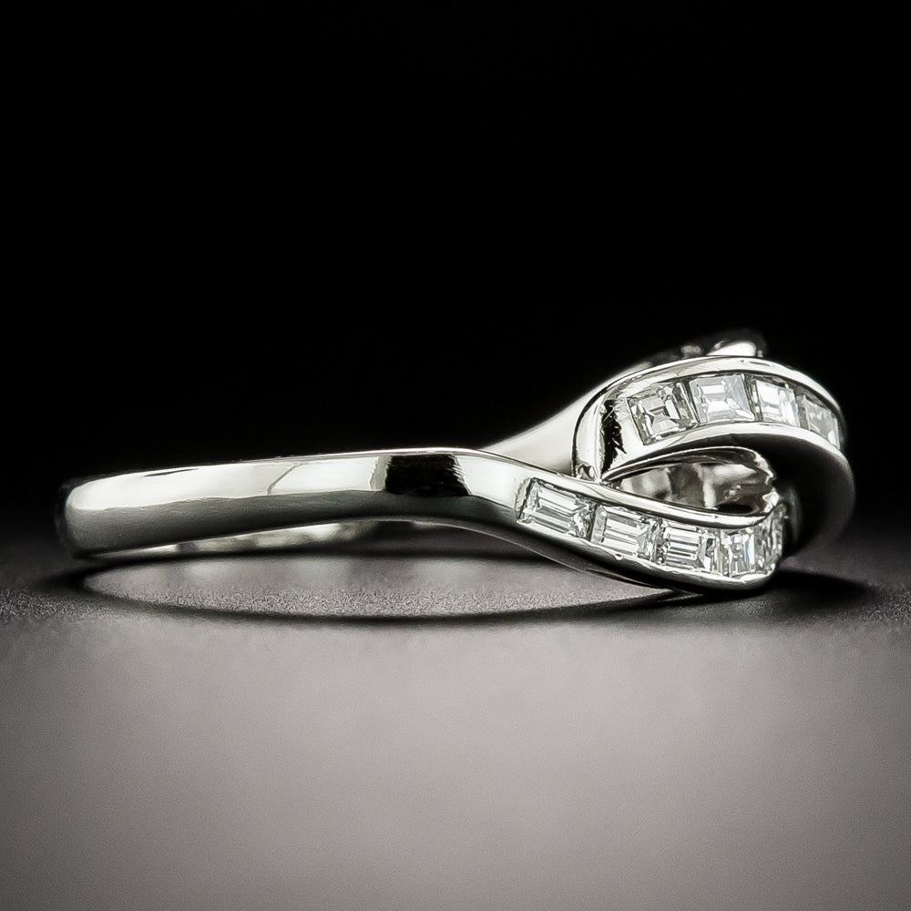 Estate Baguette Diamond Crisscross Wave Ring - 4