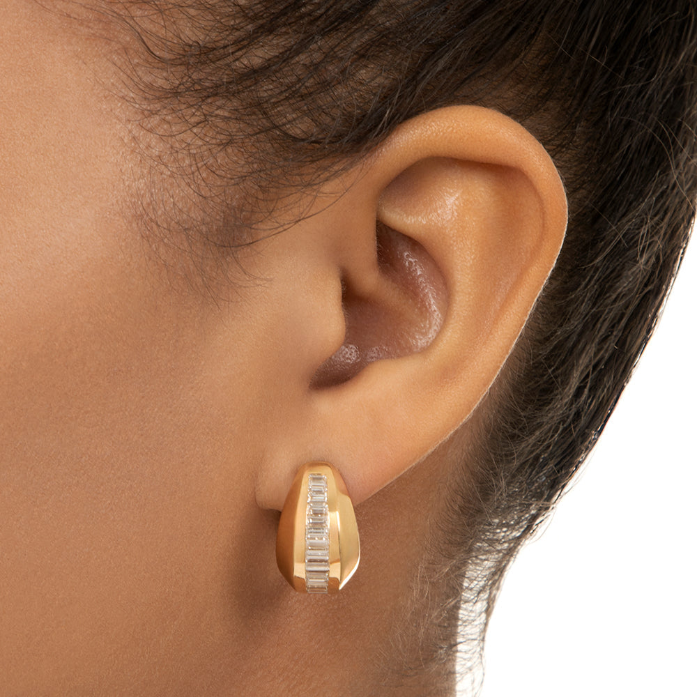 Estate Baguette Diamond Hoop Earrings, Italian - 4