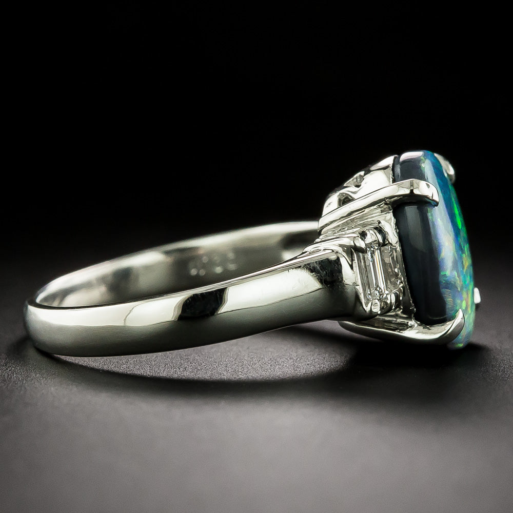 Estate Black Opal and Baguette Diamond Ring - 3