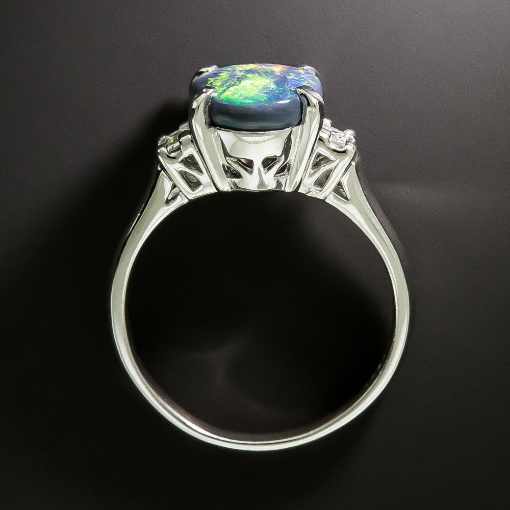 Estate Black Opal and Baguette Diamond Ring - 4