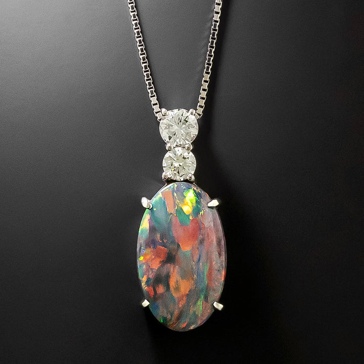 Estate Black Opal and Diamond Necklace