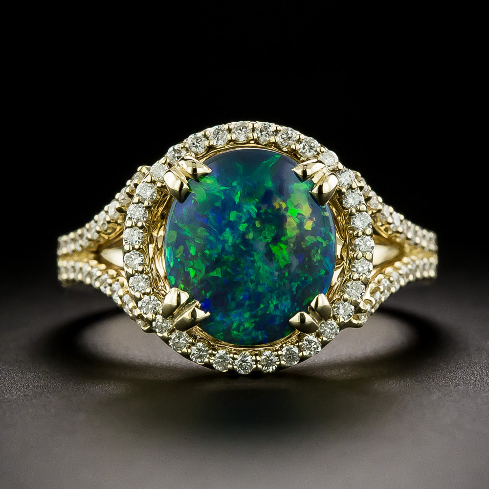 Estate Black Opal and Diamond Ring - 3