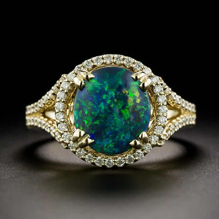 Estate Black Opal and Diamond Ring