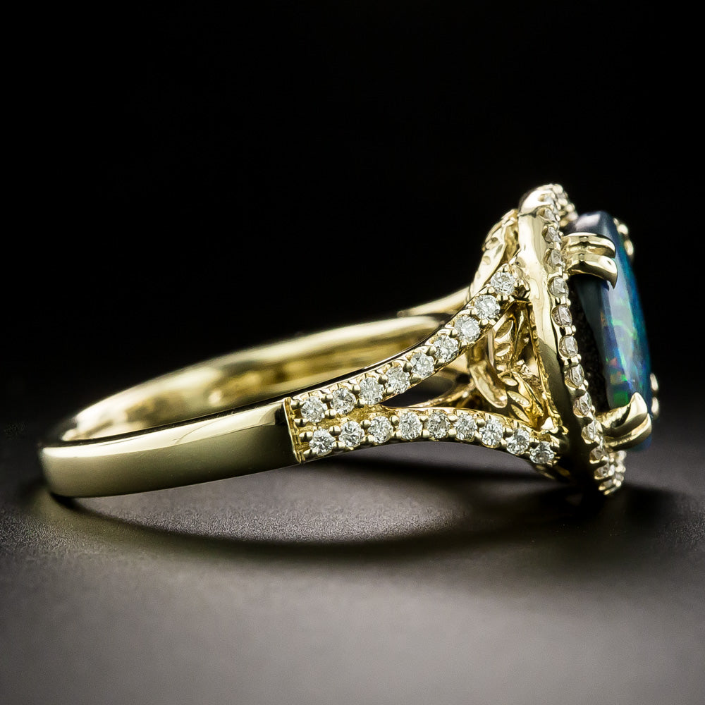 Estate Black Opal and Diamond Ring - 4