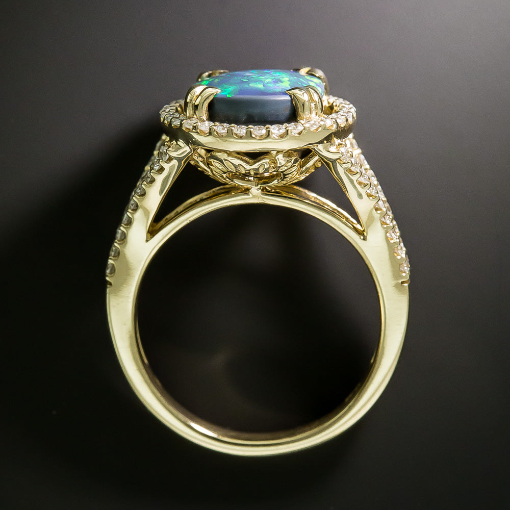 Estate Black Opal and Diamond Ring - 5