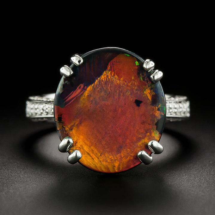 Estate Black Opal and Diamond Ring