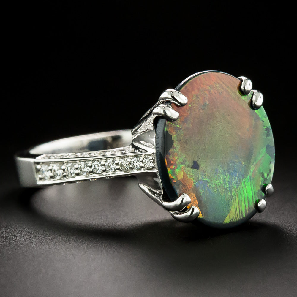 Estate Black Opal and Diamond Ring - 3