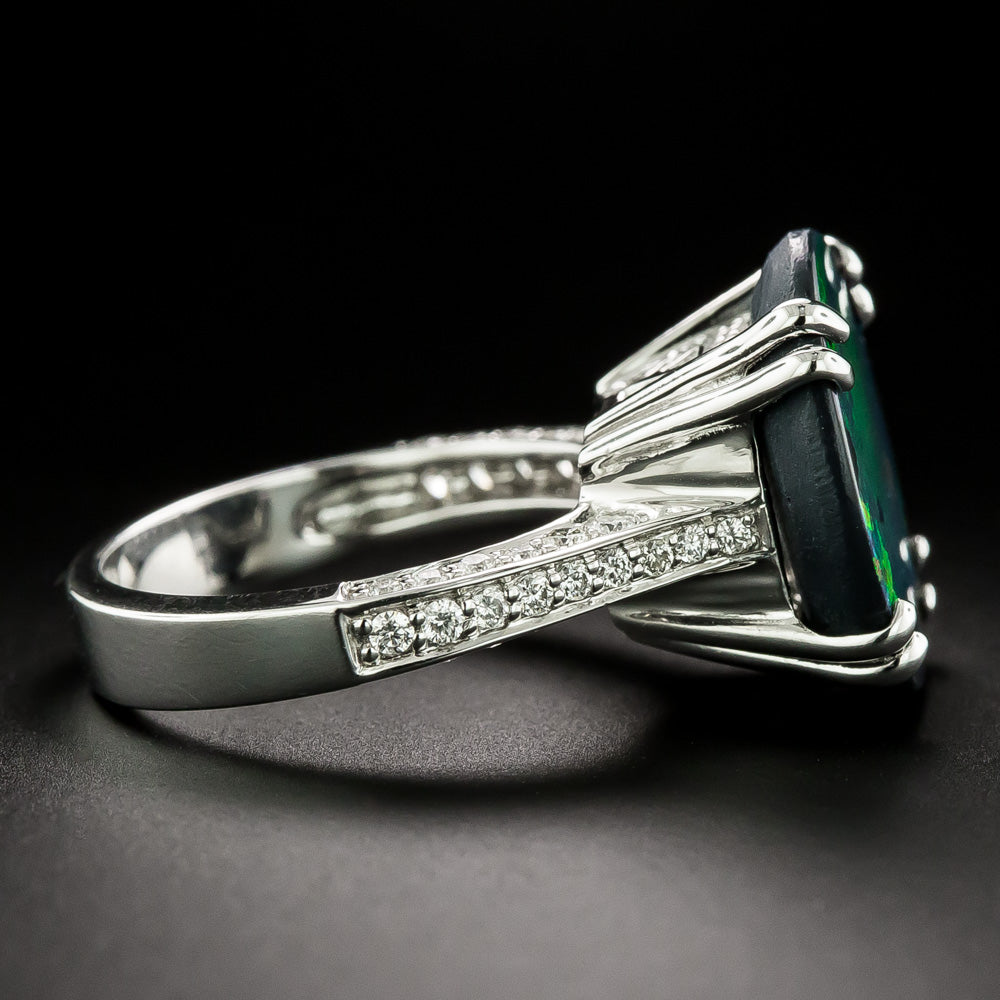 Estate Black Opal and Diamond Ring - 4