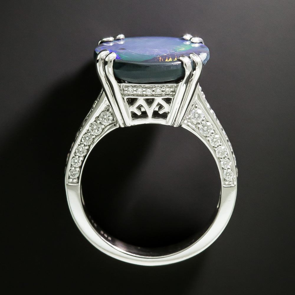 Estate Black Opal and Diamond Ring - 5