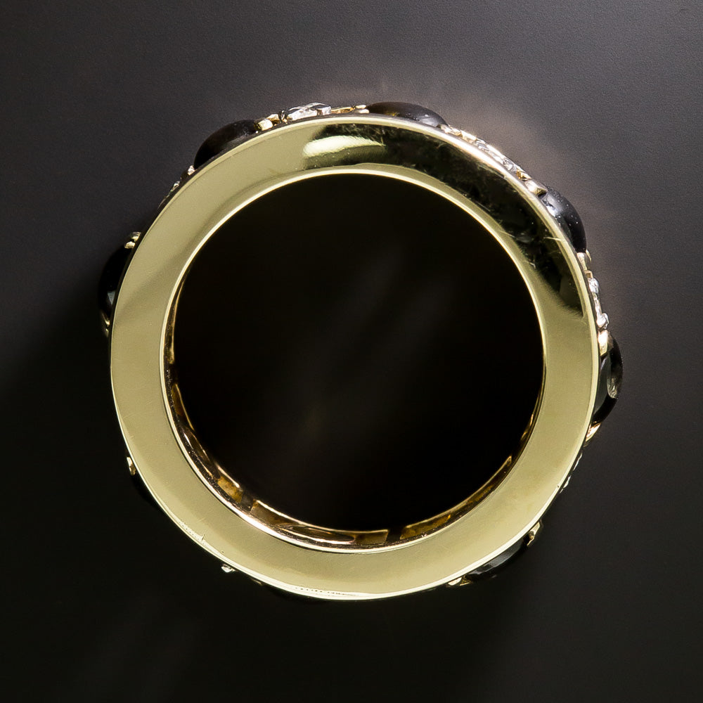 Estate Black Star Sapphire and Diamond Eternity Ring - Size 6 1/2 - 4
