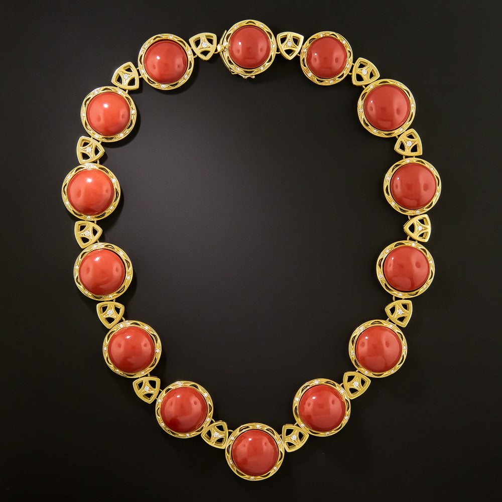 Estate Bold Coral Cabochon Necklace - 2