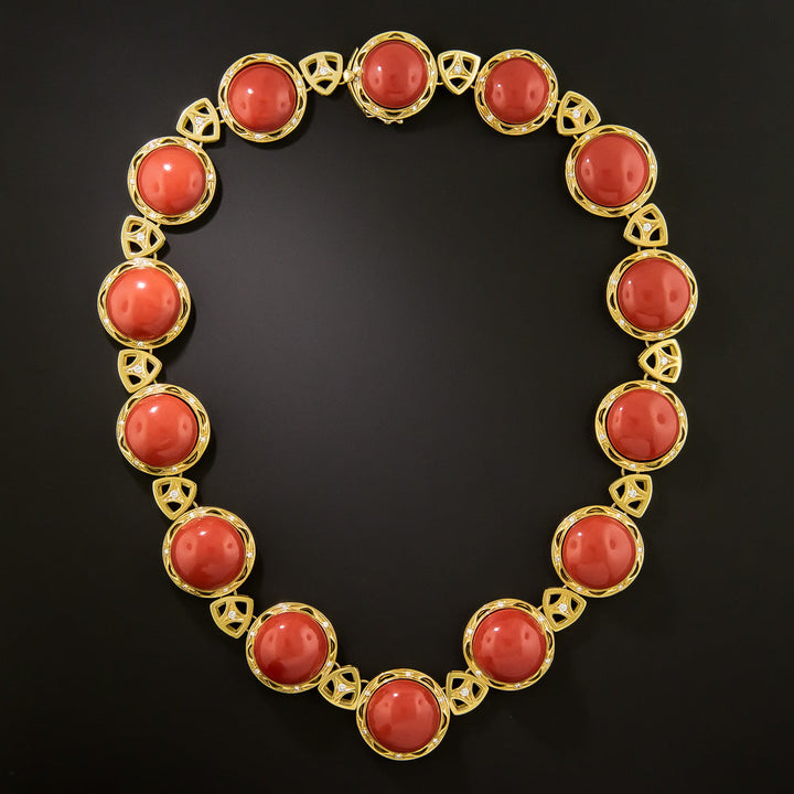 Estate Bold Coral Cabochon Necklace