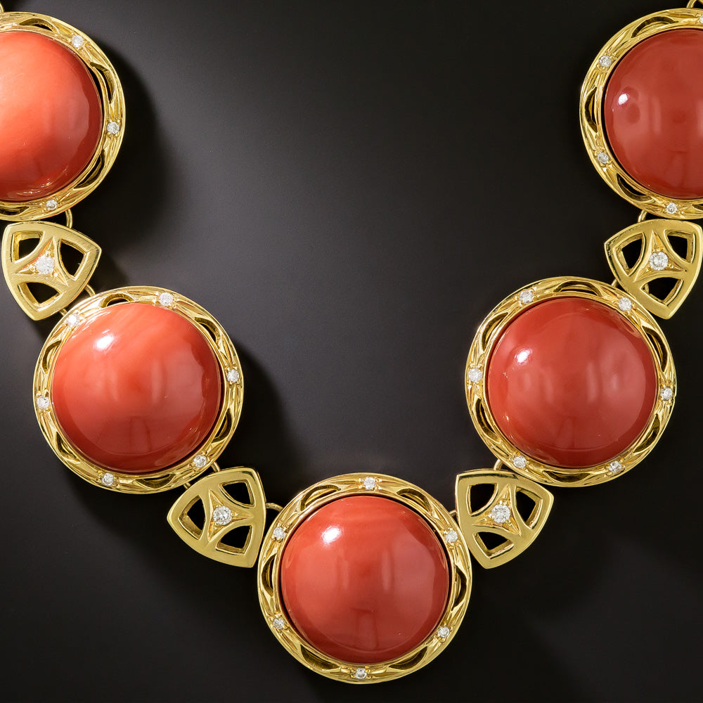 Estate Bold Coral Cabochon Necklace - 3