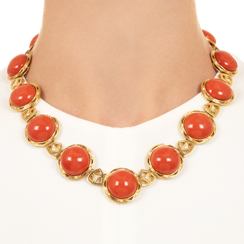Estate Bold Coral Cabochon Necklace - 4