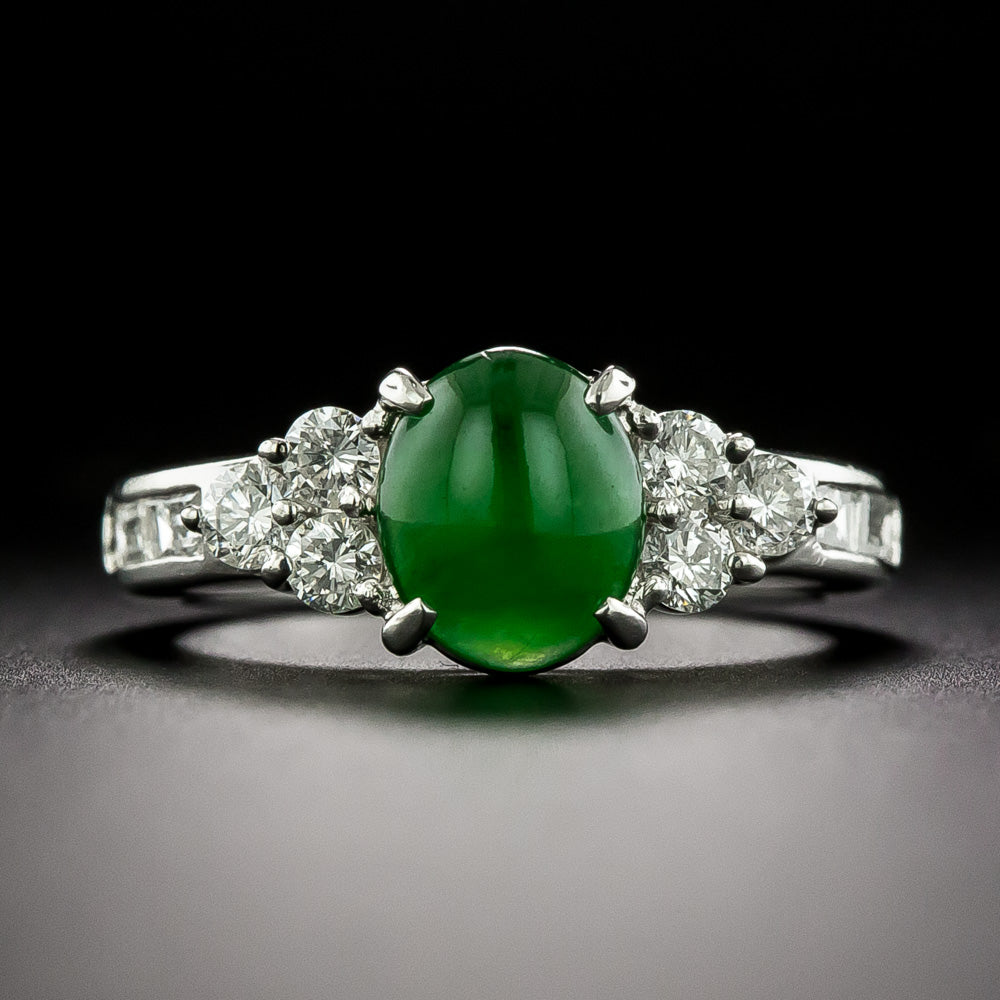 Estate Burmese Jade and Diamond Ring  - 3