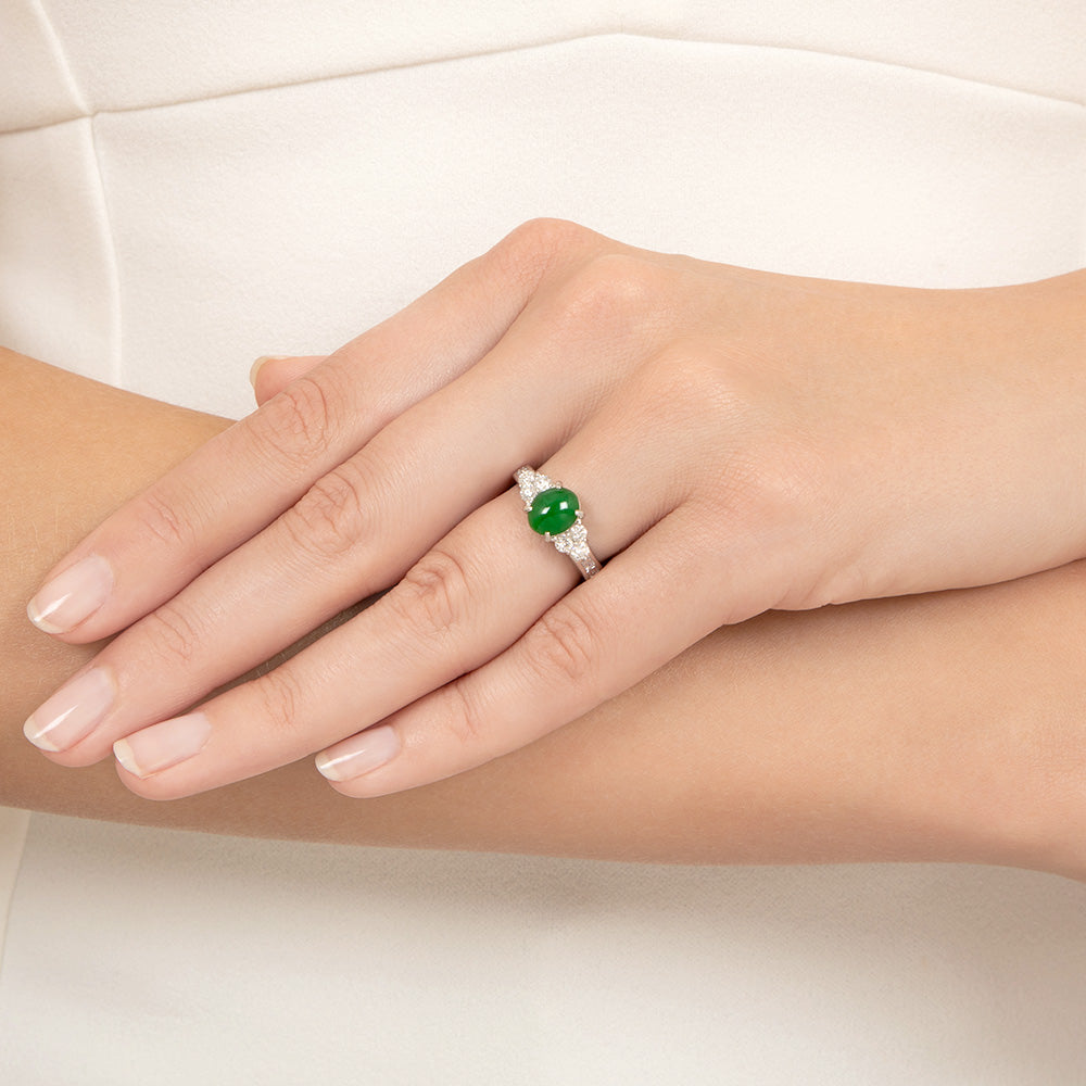 Estate Burmese Jade and Diamond Ring  - 6
