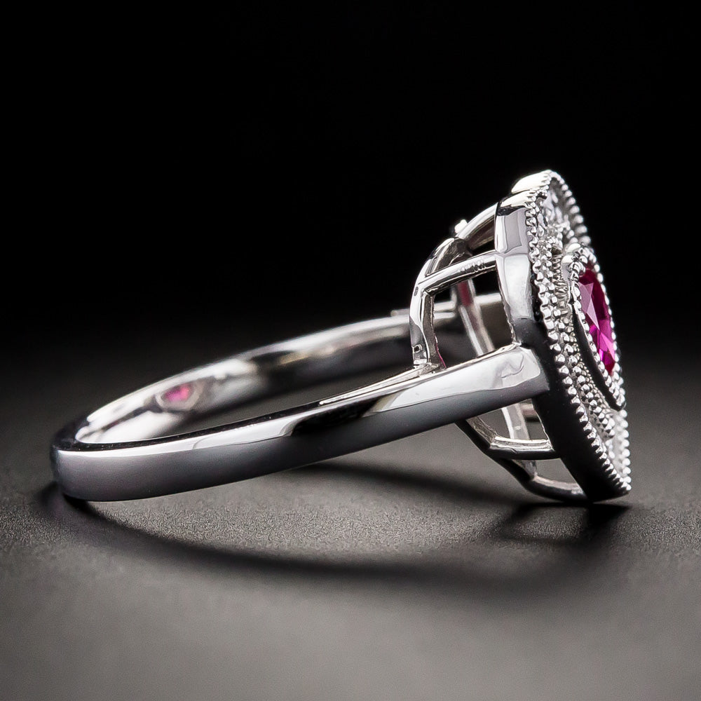 Estate Burmese Ruby and Diamond Heart Ring - 4