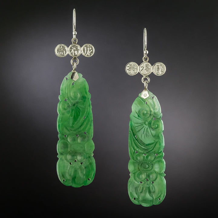 Estate Carved Jadeite Dangle Earrings