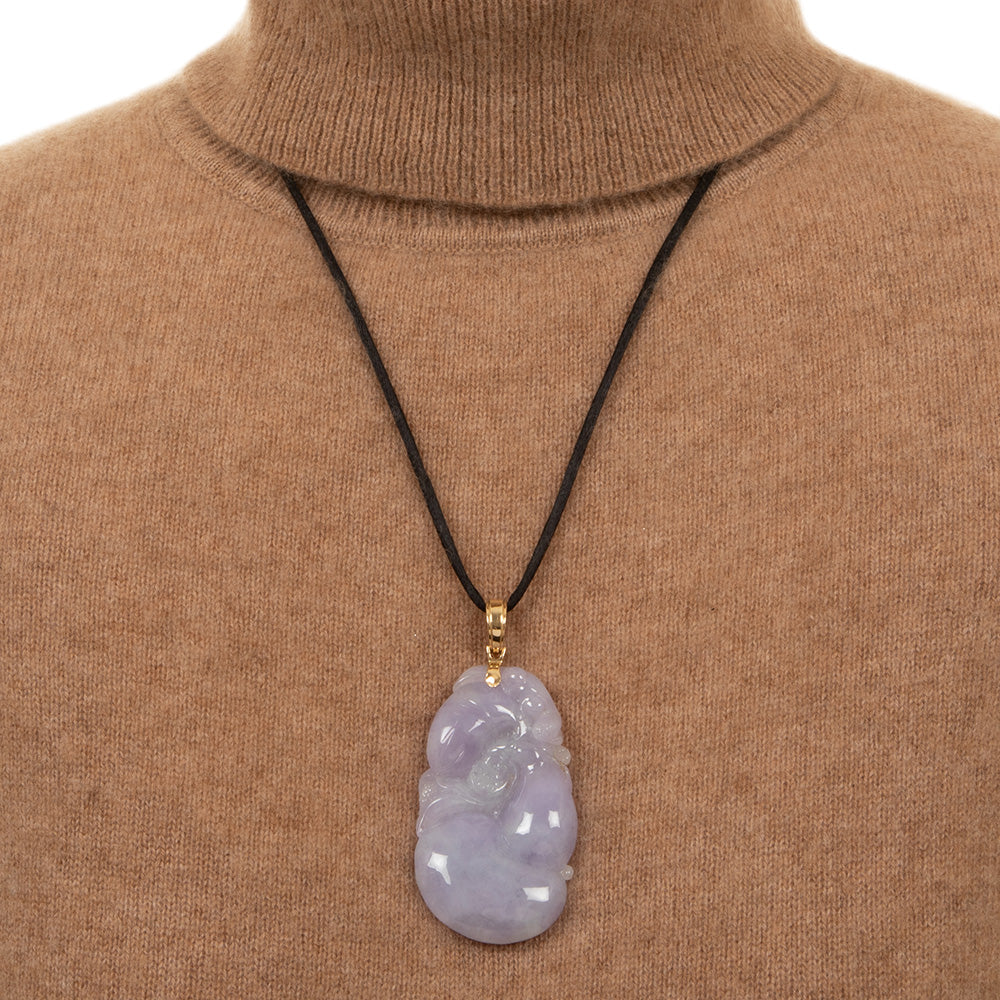 Estate Carved Lavender Jade Necklace - 6